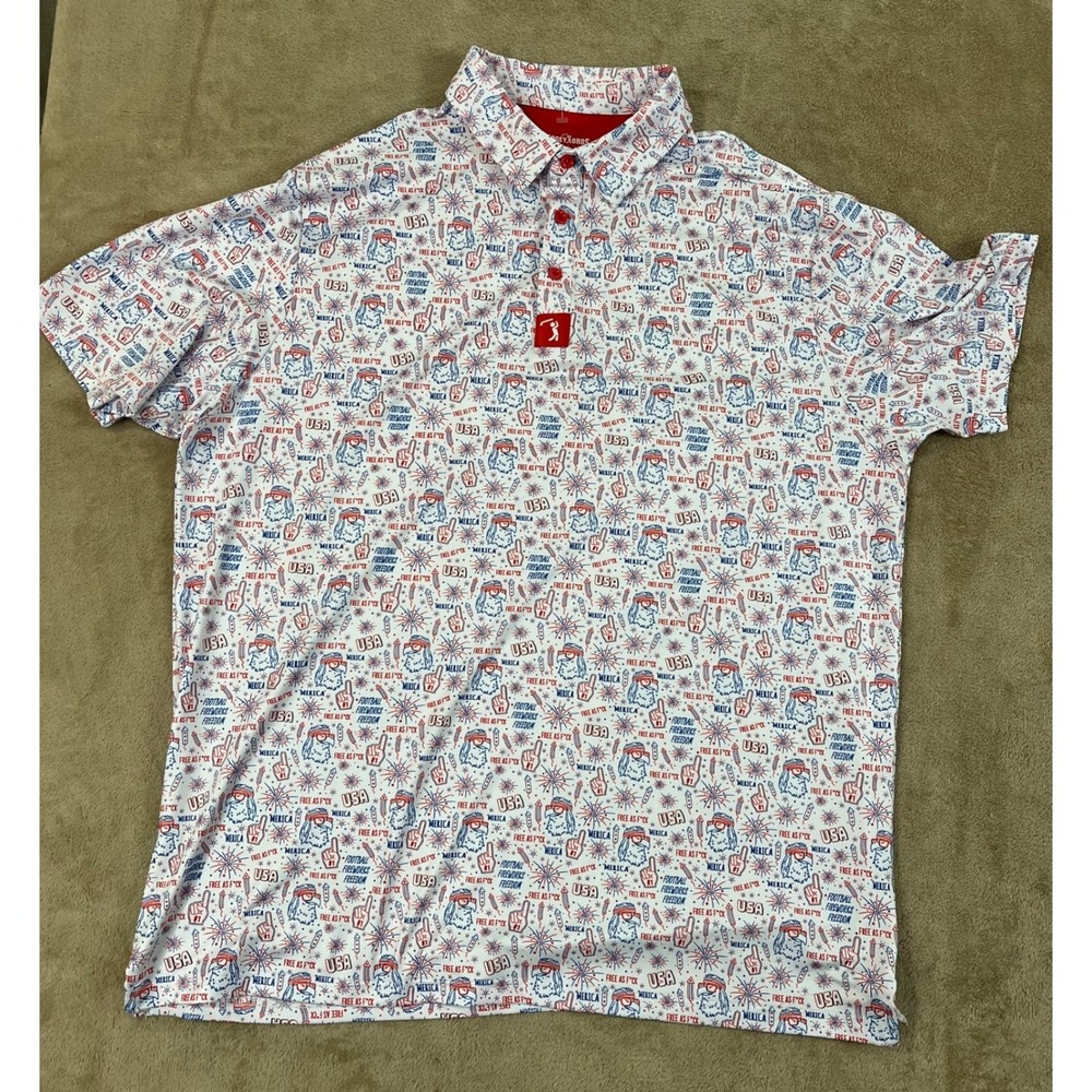 Bogey Bros "Merica" Performance Golf Polo Shirt Men's XL AOP Polyester S/S EUC
